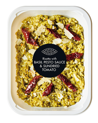 Risotto with basil pesto sauce & sundried tomato